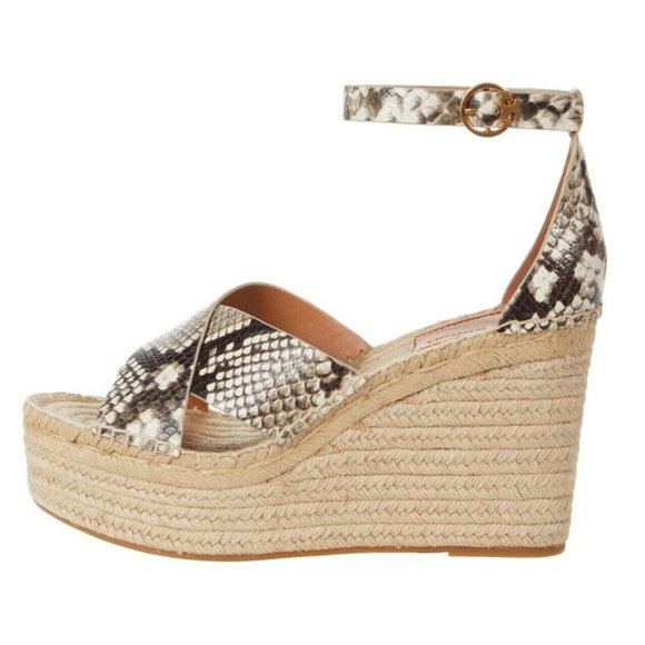 Tory Burch Selby Snake Printed Leather Wedge Platform Espadrille Sandals - Picture 2 of 6